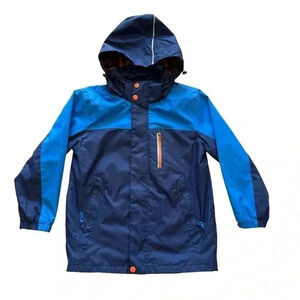 KID1234 Boys Blue Hooded  Rain  Waterproof Hooded Jacket Coat SZ 6-7 #2229